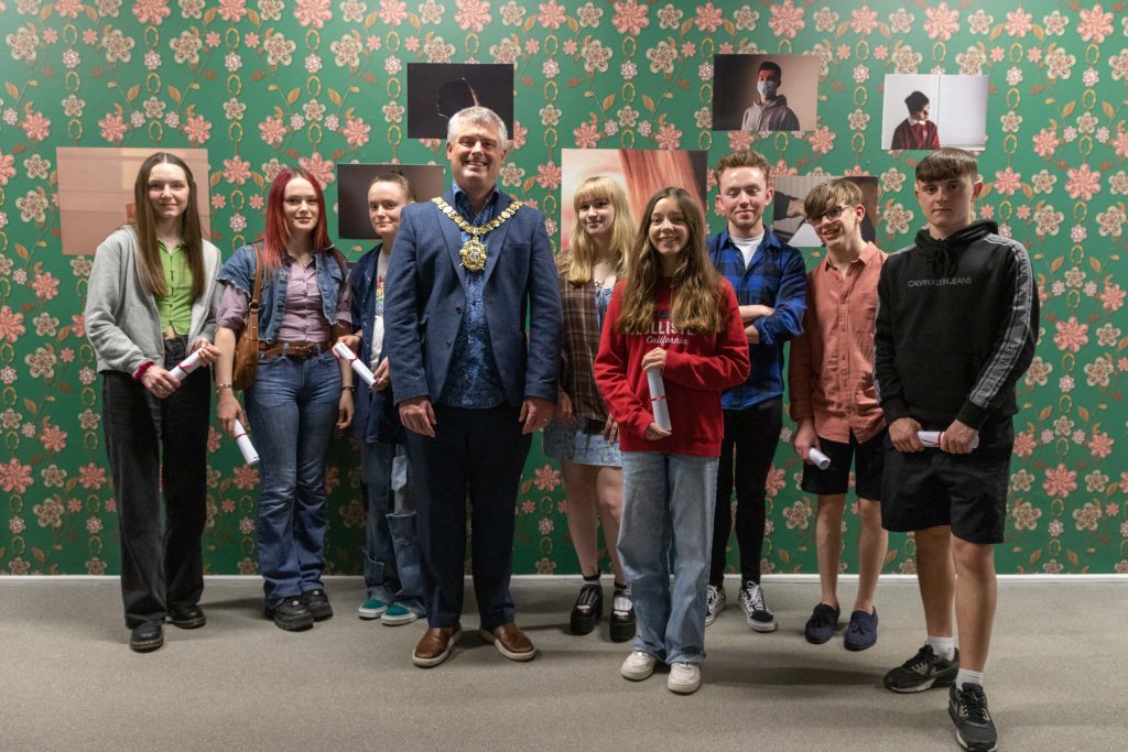 Cllr Michael Long, Lord Mayor of Belfast, attends the opening of the Belfast Exposed Photography Academy Showcase, May 2022.